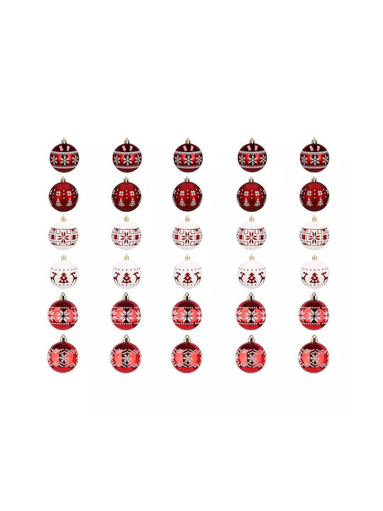 Set Globuri de Crăciun Roșii și Albe 5cm – 30 Bucăți