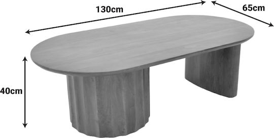Oval Central Coffee Table Flute Made of Solid Walnut Wood W130xD65xH40cm