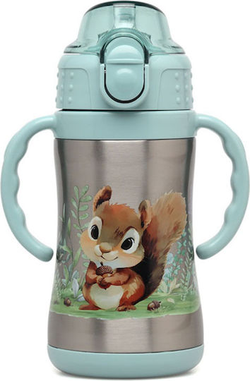 Kiokids Kiokids Kids Water Bottle Thermos Stainless Steel with Straw Green 280ml