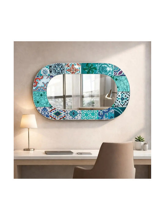 Oval Wandspiegel Mit Glas Rahmen Blau Muster (55x99cm)