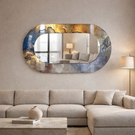 Oval Wall Mirror for Living Room with Multicolour Marble Glass Finish 55x99cm