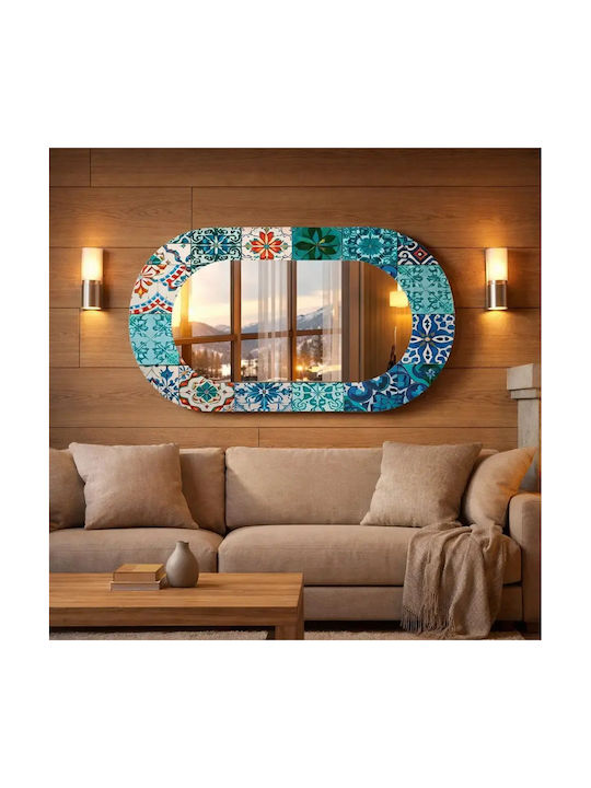 Oval Wandspiegel Mit Glas Rahmen Blau Muster (55x99cm)