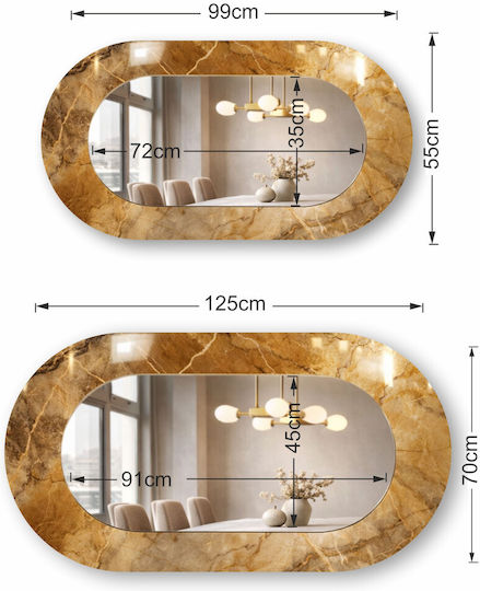 Oval Mehrfarbiger Wandspiegel Mit Buntem Marmor Glas Oberfläche (55x99cm)