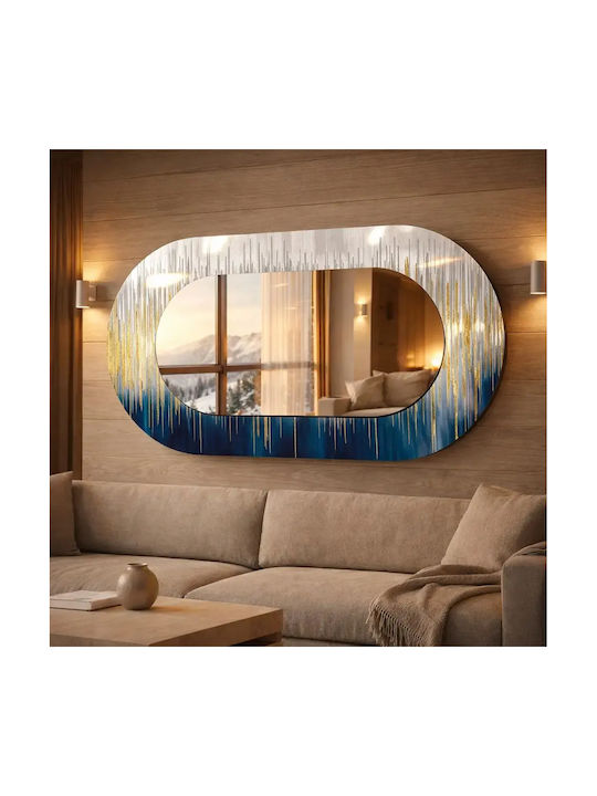 Oval Wandspiegel Mit Glas Rahmen Blau Und Hellgrau (55x99cm)
