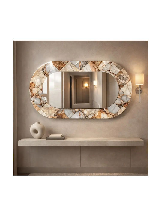 Oglindă Ovală Multifuncțională Cu Aspect Din Sticlă Marmură Multicoloră (55x99cm)