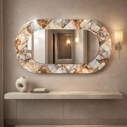 Oval Mehrfarbiger Wandspiegel Mit Buntem Marmor Glas Oberfläche (55x99cm)