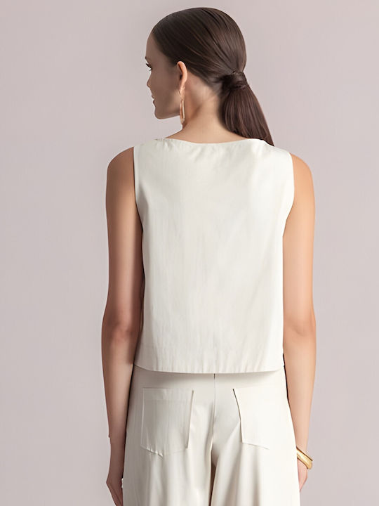 Women's Cotton Sleeveless Beige Blouse