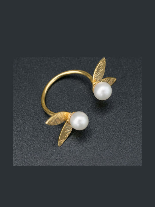 Handmade Gold Plated Silver 925 Ring with White Pearls Size 48