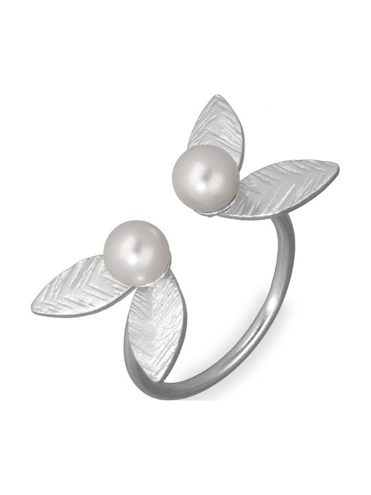 Handmade Gold Plated Silver 925 Ring with White Pearls Size 48