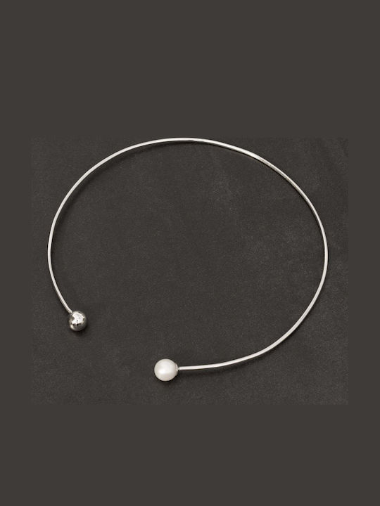 Choker Weißes Perlen Handgefertigt Rosa Vergoldetes Silber 925