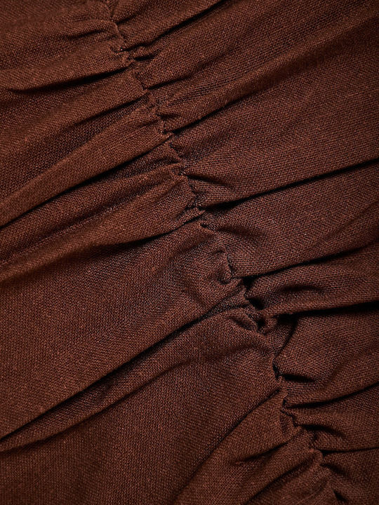 Women's Summer Crop Linen Top with Straps & Zipper Brown