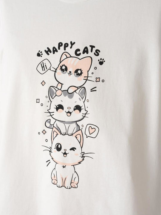 Εβίτα Παιδική Πιτζάμα Καλοκαιρινή Λευκή Happy Cats