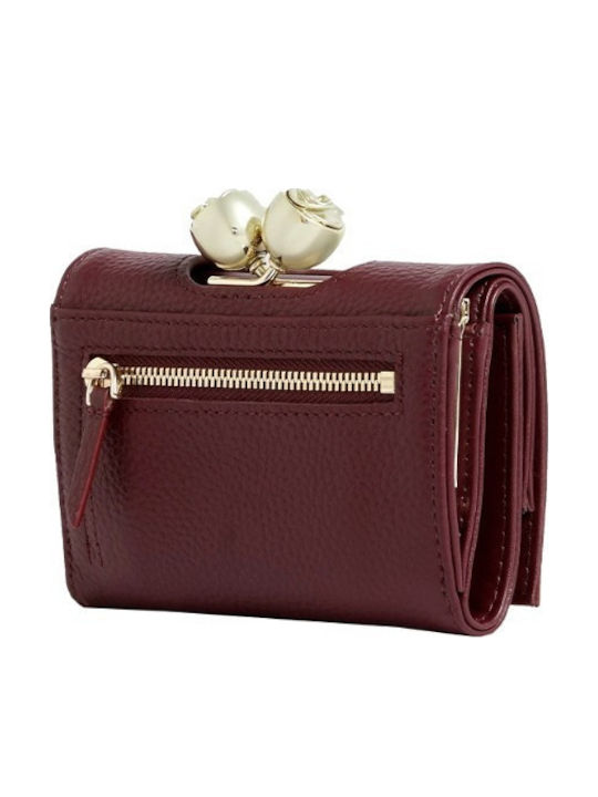 Roosa Rose Detail Large Leather Women's Wallet Burgundy