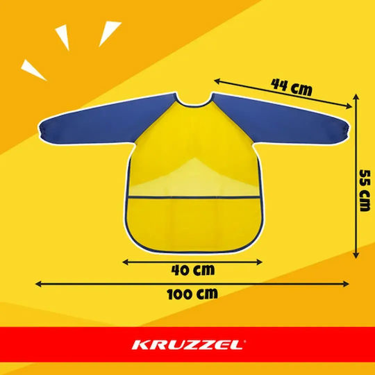 Wasserfeste Kinder Malzubehör Schürze Kruzzel Mit Ärmeln & Taschen Gelb Blau 98-122cm
