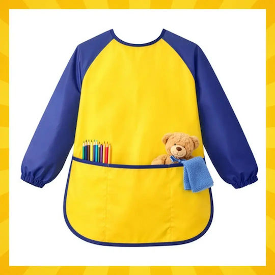 Wasserfeste Kinder Malzubehör Schürze Kruzzel Mit Ärmeln & Taschen Gelb Blau 98-122cm