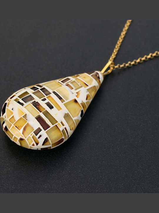 Handmade Amber Mosaic Pendant Silver 925 Chain 50cm