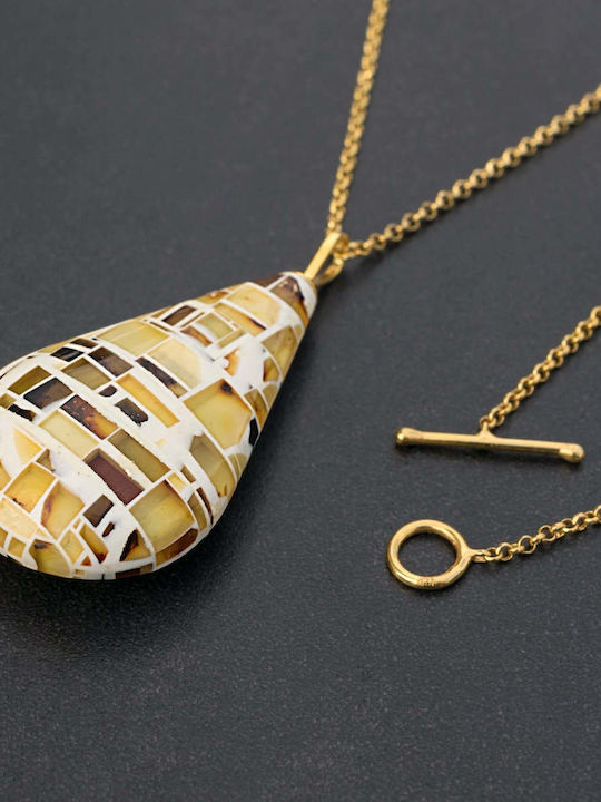 Handmade Amber Mosaic Pendant Silver 925 Chain 50cm