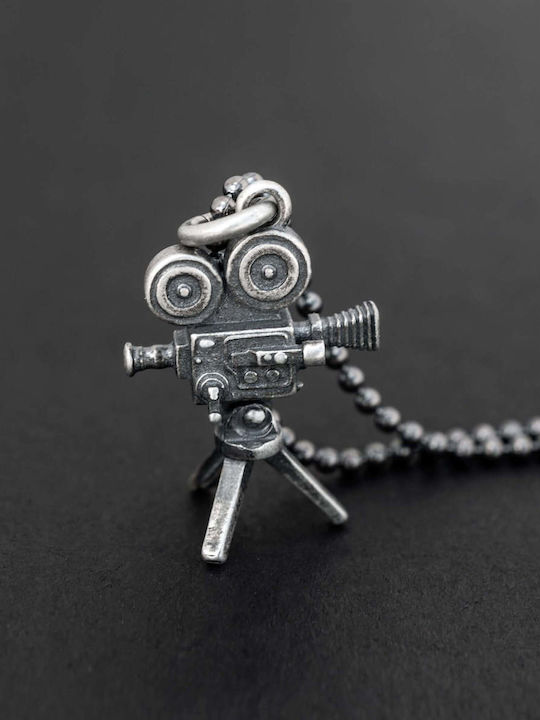Hängende Charms Männlich Kamera Kino Handgefertigt Silber 925 Kordel Kunstleder 50cm