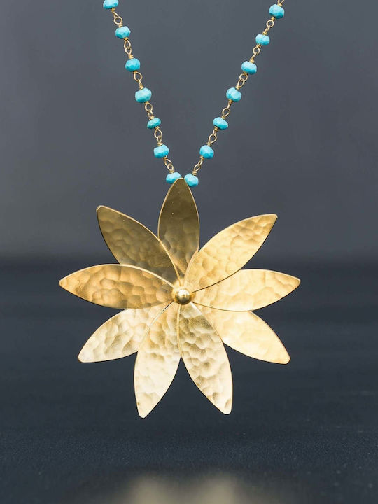 Hängendes Charm Blumen Margerite Handgefertigt Vergoldetes Silber 925 Kette 50cm