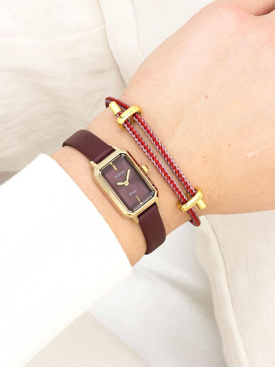 Oozoo Strap Γυναικείο Ρολόι 27mm Μπαταρίας με Μπορντό Δερμάτινο Λουράκι