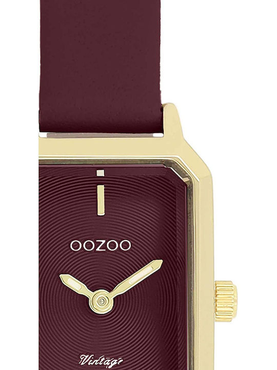 Oozoo Strap Γυναικείο Ρολόι 27mm Μπαταρίας με Μπορντό Δερμάτινο Λουράκι