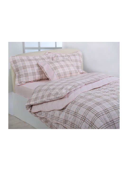 Silk Fashion Cotton Duvet Cover Set Semi Double with Pillowcase and 1 Bed Sheet 180x250cm Pink