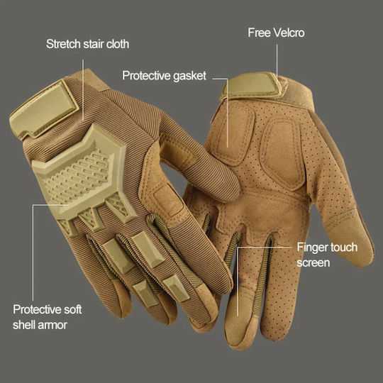 Mănuși Tactice Militare pentru Bărbați Maro – Protecție din Cauciuc Antiderapante Touchscreen Luptă Airsoft Moto Outdoor & Sport