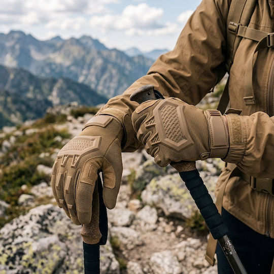 Mănuși Tactice Militare pentru Bărbați Maro – Protecție din Cauciuc Antiderapante Touchscreen Luptă Airsoft Moto Outdoor & Sport