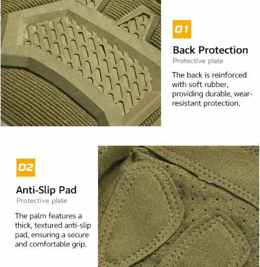 Mănuși Tactice Militare Bărbați Kaki – Protecție din Cauciuc Antiderapante Touchscreen Luptă Airsoft Moto Outdoor & Sport