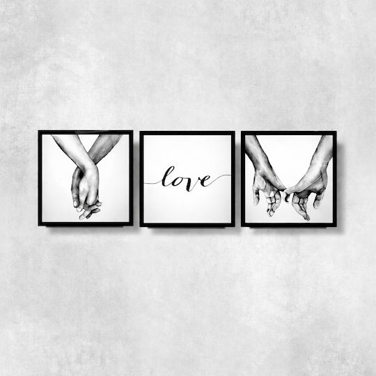 Dreifach Glas Quadrat Set Mit Wort Liebe Schwarz-Weiß (60x60cm)