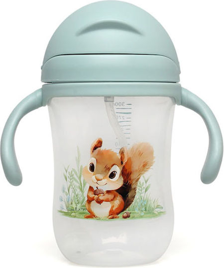 Kiokids Children's Cup with Handles and Straw Squirrel Silicone Green 300ml for 6m+