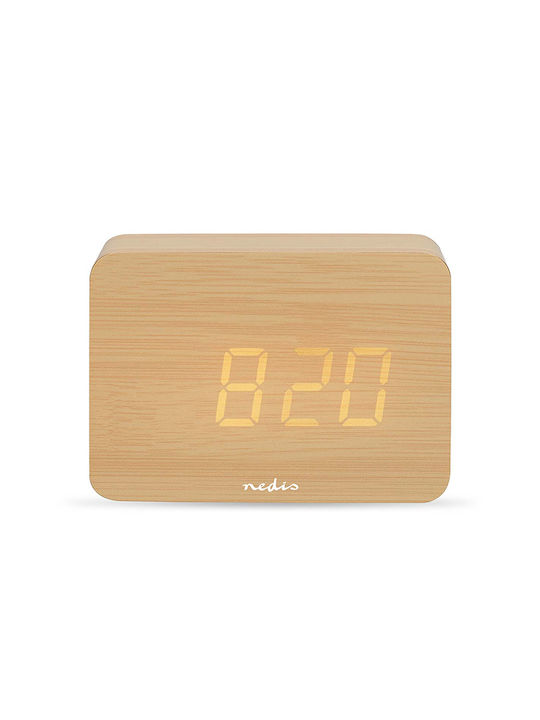 Nedis Tabletop Digital LED Clock Wooden With Brown Alarm Clock CLDK2008BN