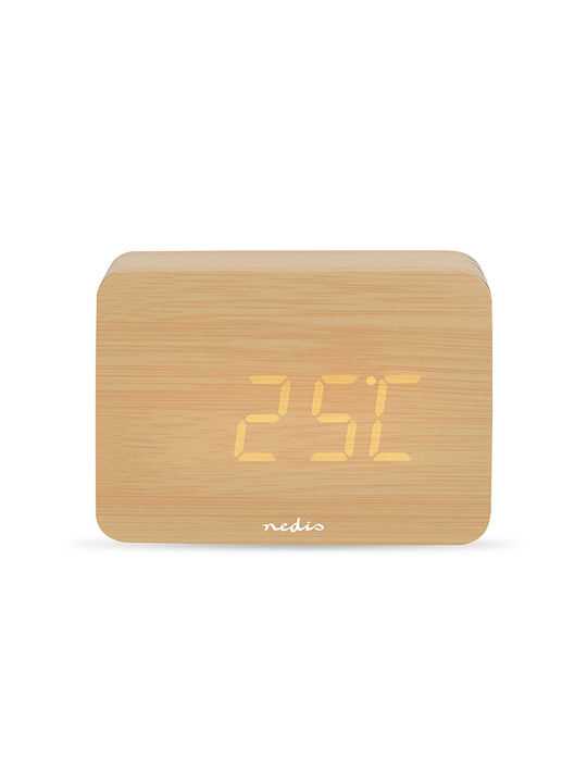 Nedis Tabletop Digital LED Clock Wooden With Brown Alarm Clock CLDK2008BN