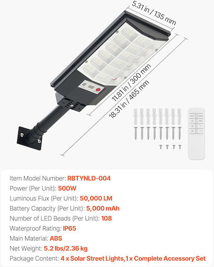 Vevor Solar Street Light 500W 50000lm with Motion Sensor Photocell and Remote Control IP65