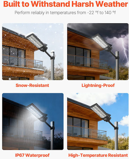 Vevor Solar Street Light 8W 450lm with Motion Sensor Photocell and Remote Control IP67