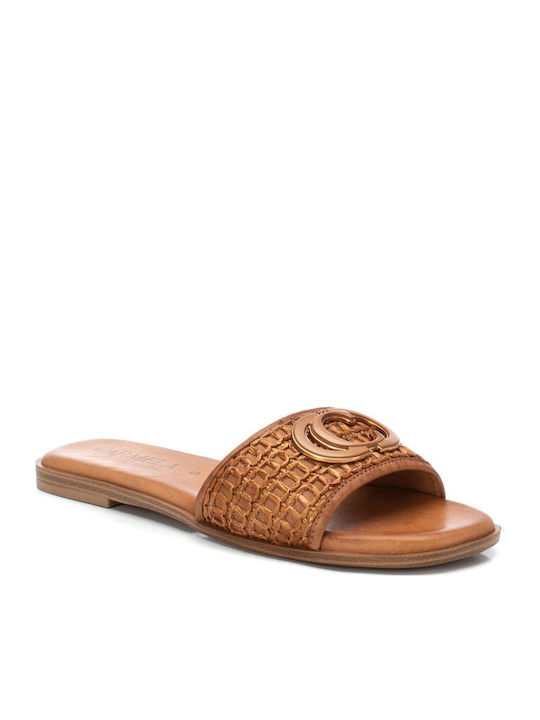 Leather Women's Flat Sandals Brown