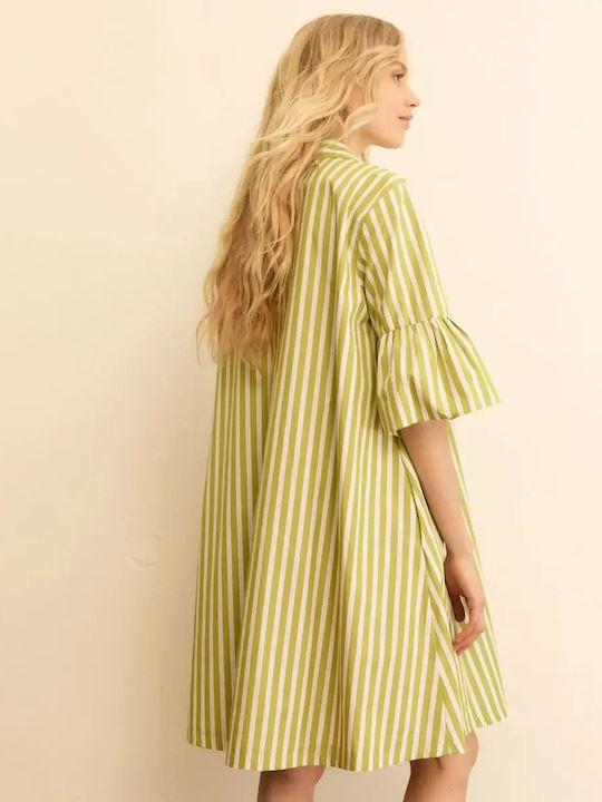 Poplin Midi Hemdkleid mit Rüschen Lime