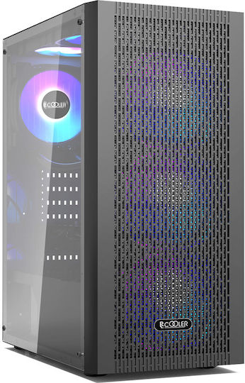 PCCOOLER MA100 Gaming Midi Tower Κουτί Υπολογιστή με ARGB Φωτισμό Μαύρο