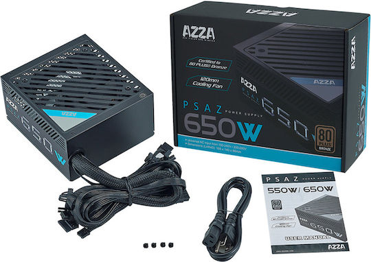 Azza PSAZ-650B 650W Μαύρο Τροφοδοτικό Υπολογιστή Full Wired 80 Plus Standard