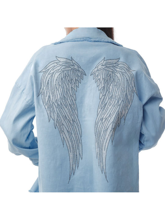 Damen Jean Jacke Hellblau
