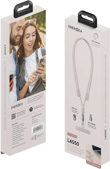 Energea Плетен USB 2.0 Кабел USB-C Мъжки - USB-C 240W Захранване (PD) Бежов 1.5м