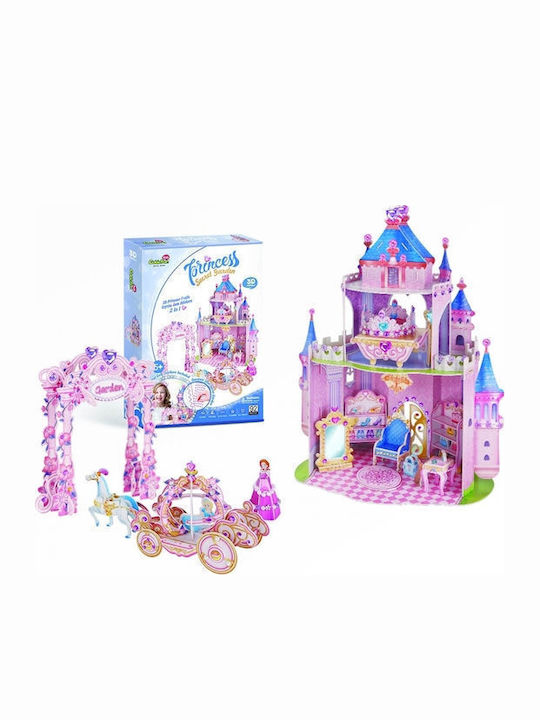 Puzzle Princess Secret Garden 3D 92 Pieces Super Pink Castle Princesses Easter Candles with Toys Cubic Fun