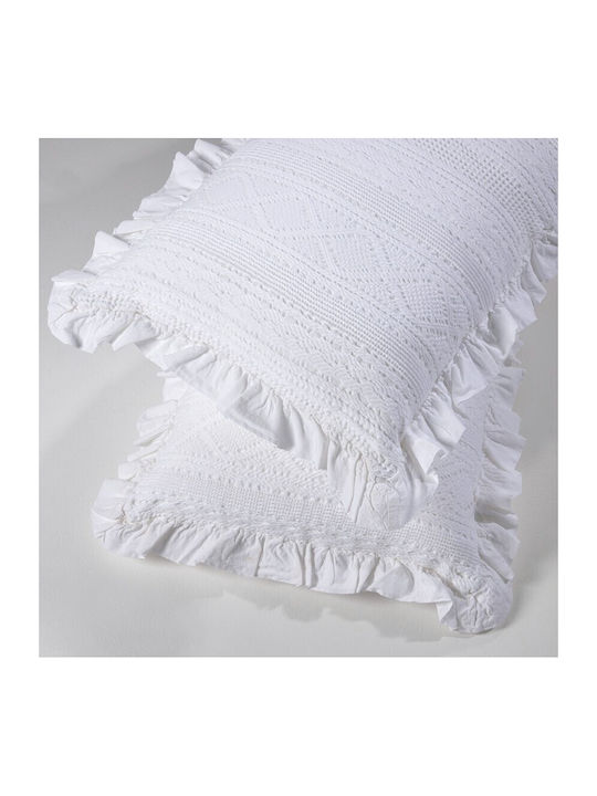 Down Town Home 454 Knitted Blanket Single 170x240cm with Fringes White
