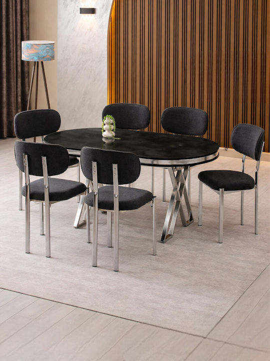 Esszimmermöbel-Set Für 6 Personen Schwarz Silber 170x90x75cm