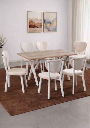 Dining Room Furniture Set for 6 People Oak Cream 120x80x75cm