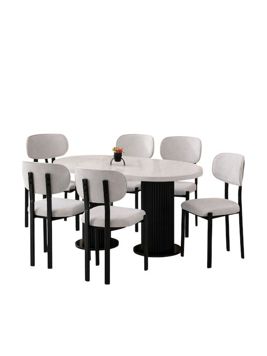 SteweHome Esszimmermöbel-Set Bohem Marmor Weiß Schwarz 170x90x75cm