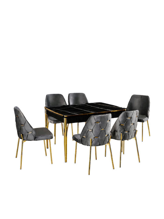SteweHome Esszimmermöbel-Set Für 6 Personen Kelebek MDF Schwarz 132x80x75cm