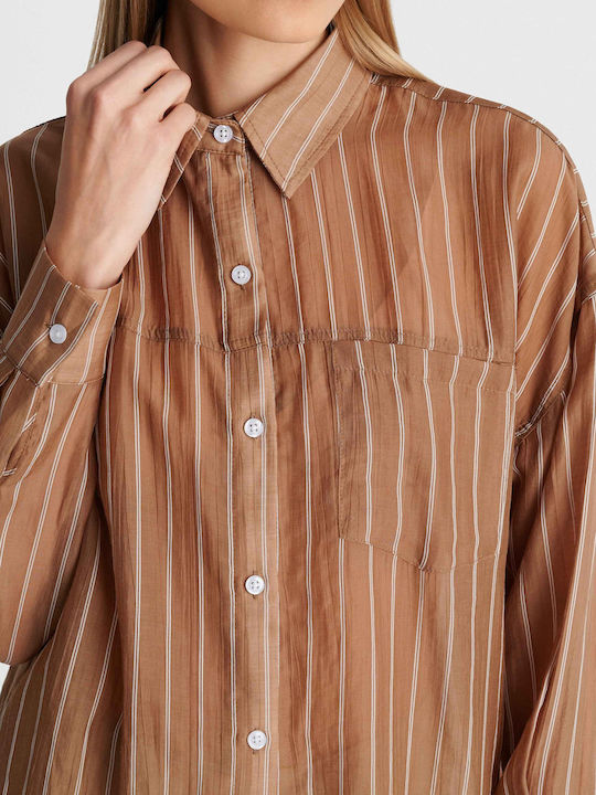 Long Sleeve Women's Shirt Brown Striped