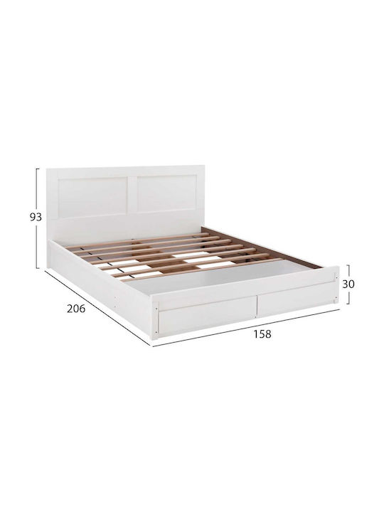 Capri Κρεβάτι Διπλό Ξύλινο Λευκό για Στρώμα 150x200cm