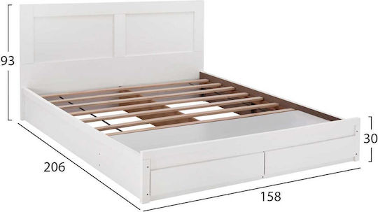 Capri Κρεβάτι Διπλό Ξύλινο Λευκό για Στρώμα 150x200cm